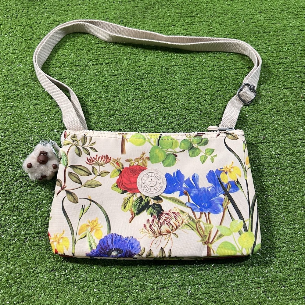 Kipling Crossbody Bag Floral Purse White Mini Monkey Charm Virginia MINT